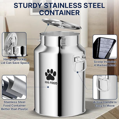 40Lbs Large Metal Dog Food Storage Container, Stainless Steel Dog Food Storage Tank, Multifunctional Storage Bin with Lid and Spoon, Food Storage Container for Big Dogs, Keep Fresh, Easy to Clean