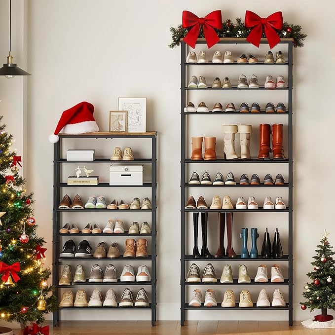 12 Tier Shoe Rack, Large Capacity Shoe Storage Organizer Holds 48 Pairs, Sturdy and Stable, for Entryway, Hallway, Closet, Dorm Room, Rustic Brown SS12BR