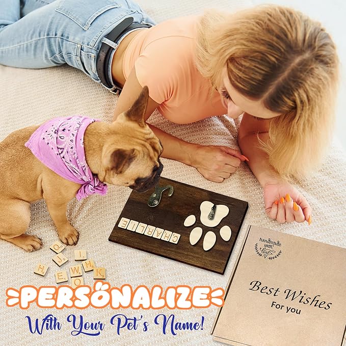 Dog Leash Holder Wall Mount, Pet Harness Hanger with Scrabble Letters, Dog Collar Organizer for Entryway, Cat Leash Key Holder for Wall, Pet Memorial Loss Gifts, Keepsake, Home Decor PF218-W