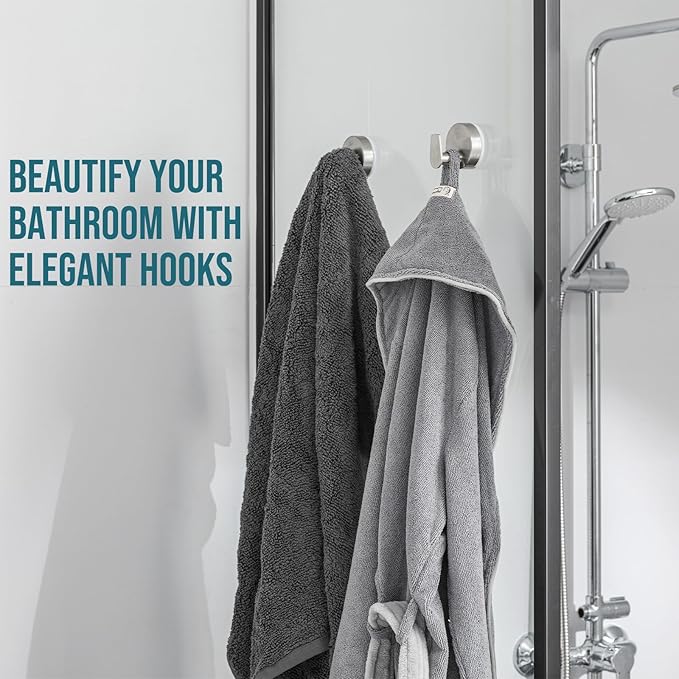 TAILI 304 Stainless Steel Bathroom Suction Hooks for Towel, Bathrobe, Loofah, Patented Strong Suction Cup Holder, No Damage Hanging Glass Shower Wall Hook, Retro High-Rise Design, 2 Pack, Silver