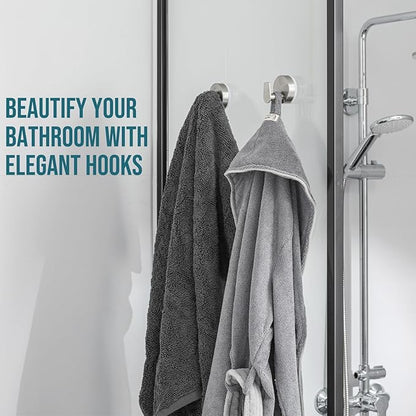 TAILI 304 Stainless Steel Bathroom Suction Hooks for Towel, Bathrobe, Loofah, Patented Strong Suction Cup Holder, No Damage Hanging Glass Shower Wall Hook, Retro High-Rise Design, 2 Pack, Silver