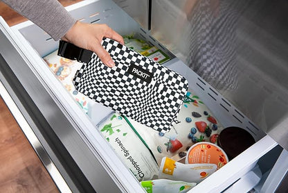 PackIt Freezable Snack Box, Checked Out, Built with EcoFreeze Technology, Collapsible, Reusable, Zip Closure with Buckle Handle, Designed For Work Snacks, Fresh Snacks On the Go, Adults, and All Ages