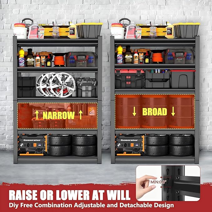 72" H x 40" W Garage Shelving Unit | Heavy Duty 5-Tier Steel | 3000LB Capacity | Garage & Basement Storage | Industrial Metal Shelving for Warehouses & Workshops | Adjustable, Rust-Resistant, Black