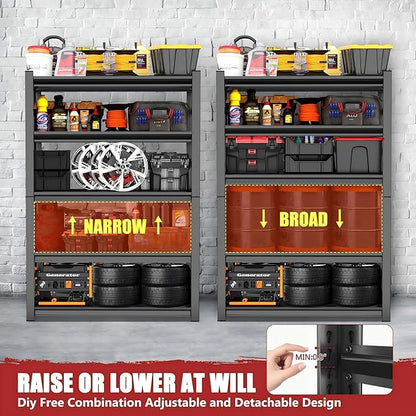 72" H x 40" W Garage Shelving Unit | Heavy Duty 5-Tier Steel | 3000LB Capacity | Garage & Basement Storage | Industrial Metal Shelving for Warehouses & Workshops | Adjustable, Rust-Resistant, Black