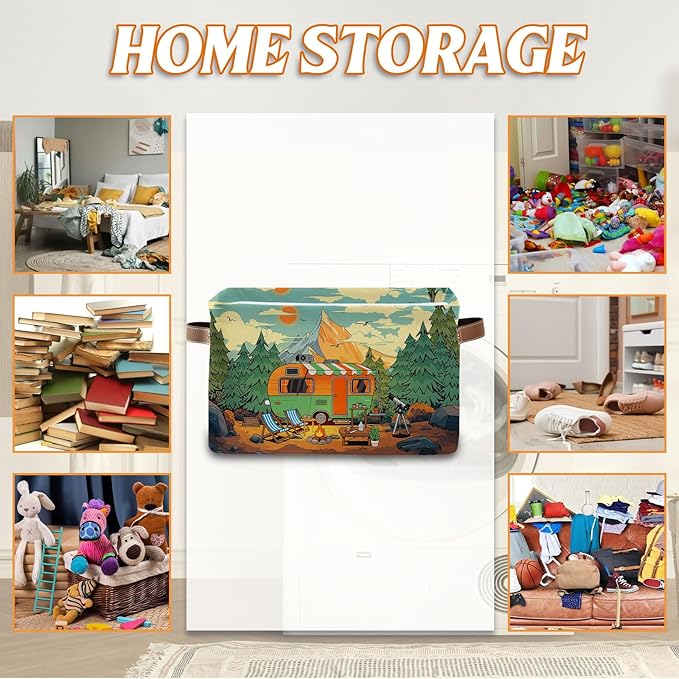 Rectangle Camp Nursery Storage Basket, Collapsible Storage Box Bin with Handles for Toy, Truck Storage Basket for Friend, Laundry Organizer for Room, Gifts for Chritsmas Thanksgiving 14.9x11x9.4in