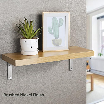 SAYAYO Heavy Duty Floating Shelf Brackets 6 Inch x 5 Inch, Stainless Steel Wall Shelf Brackets & Supports Brushed Nickel L Bracket, Angle Bracket Corner Brace for Wood, 4Pcs
