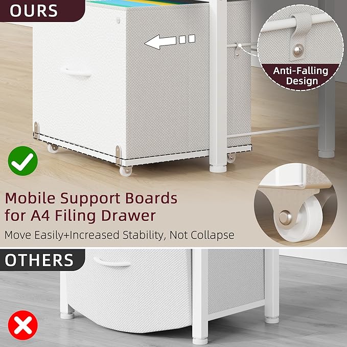 2-Drawer File Cabinet, Filing Cabinet with 2-Tier Printer Shelves, Office Cabinets with Side Bag&File Drawer for A4/Letter Size, Printer Stand with Storage for Home Office, White, 16.5" W