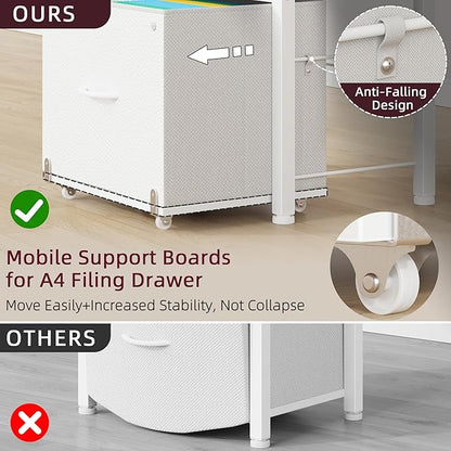 2-Drawer File Cabinet, Filing Cabinet with 2-Tier Printer Shelves, Office Cabinets with Side Bag&File Drawer for A4/Letter Size, Printer Stand with Storage for Home Office, White, 16.5" W