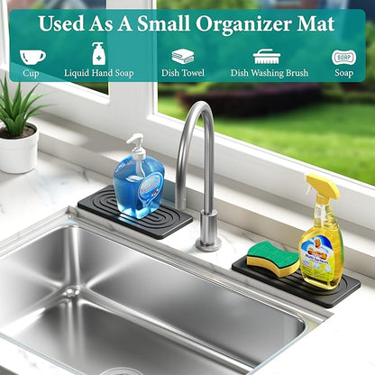 Water Absorbing Stone Tray for Sink, Quick Drying Diatomite Bathroom Tray Countertop, Stone Drying Mat for Kitchen Counter Faucet, Soap Dish Dispenser Vanity Organizer, Dark Grey-A-8.3" x 4"