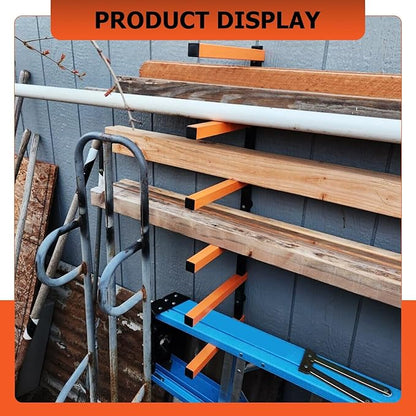 ECOTRIC Lumber Rack Wall Mount Wood Organizer Lumber Organizer - Heavy Duty Metal 6 Levels Shelf Lumber Storage Rack Max 600 Lbs (1 Pack), Indoor & Outdoor Use - Orange