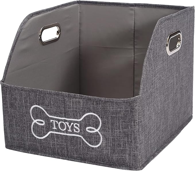 Foldable Dog Toy Basket-Dog Toys Bin-Dog Toy box-Storage Basket with Handle,Organizer Bin for Pet Toys, Blanket, Shelves, Closet -gray