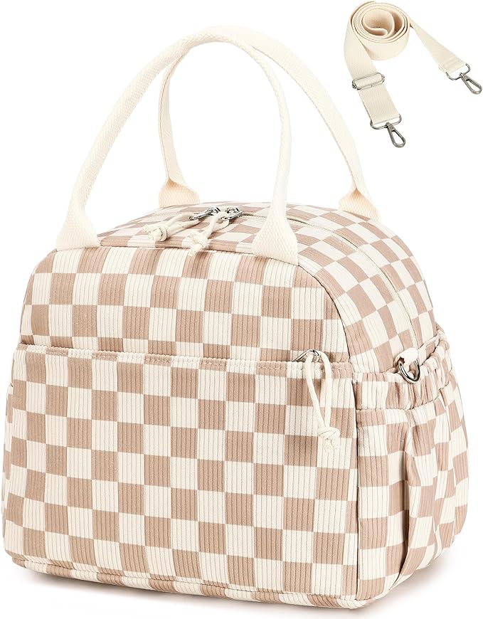 Bluboon Lunch Bag for Women Cute Corduroy Lunch Tote Bags with Shoulder Strap Reusable Insulated Lunch Box Large Capacity Reusable Insulated Cooler for Work Picnic or Travel (13L)