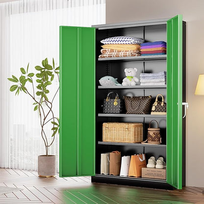 INTERGREAT Metal Lockable Storage Cabinet, 72” H Storage Cabinet with 2 Doors and 4 Adjustable Shelves for Office, Home, Garage, Pantry (Assembly Required, 18”D, Black Green)