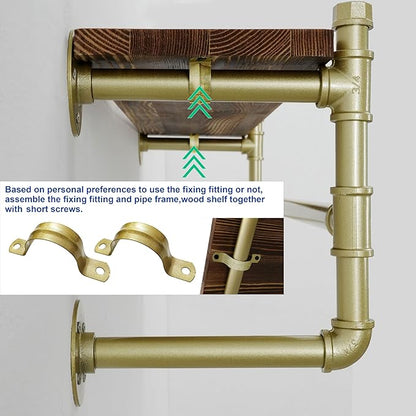 WEBI Wall Mounted Clothes Rack with Shelf,24" Industrial Pipe Clothing Rack with Shelf with Hanging Rod,Heavy Duty Iron Garment Rack Bar,Retail Display Clothes Rod for Laundry Room,Closet,Gold