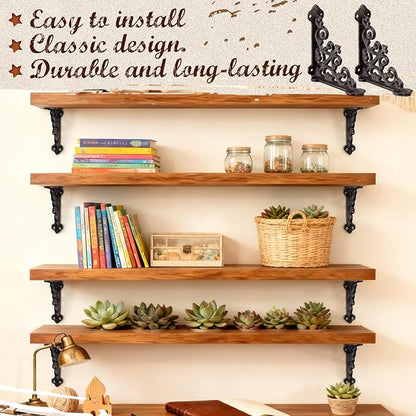 Blulu 4 Pack Antique Style Cast Iron Shelf Brackets Decorative Brackets 5 1/2" x 5 1/2" Wall Mount Shelving Bracket Heavy Duty Victorian Style Shelf(Iron Gray)