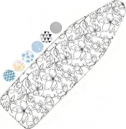 Ironing Board Cover and Pad, 15x54 Standard Size Thick Iron Padding, Scorch & Stain Resistant Ironing board cover, Heavy Duty Iron Board Padded with Adjustable Fasteners Elastic Edge, Floral White