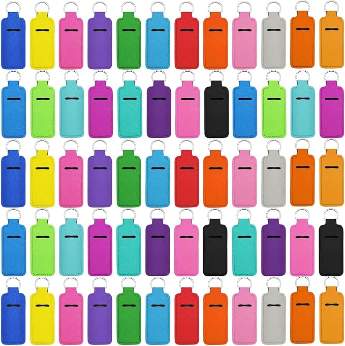 Yisong 40/60/ 80 Pack Lipstick Holder Keychains Bulk Neoprene Lip Balm Holder Keychain Lip Gloss Sleeve Pocket Women Presents
