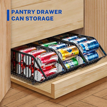 Stackable Soda Can Organizer Rack, Stacking Can Dispensers Refrigerator Organizer Bins Pop Soda Dispenser Canned For Fridge, Freezer, Kitchen, Cabinets (Black, 6)