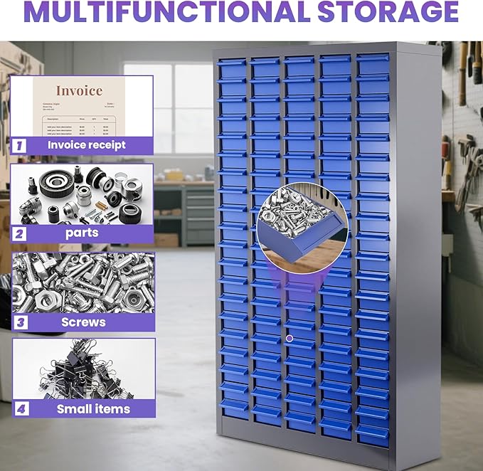 Heavy-Duty 100 Drawer Parts Cabinet, All-in-One Organizer with Acrylic Adjustable Shelves for Nuts, Bolts, Tools - The Ultimate Garage Workshop Storage Solution