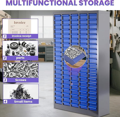 Heavy-Duty 100 Drawer Parts Cabinet, All-in-One Organizer with Acrylic Adjustable Shelves for Nuts, Bolts, Tools - The Ultimate Garage Workshop Storage Solution
