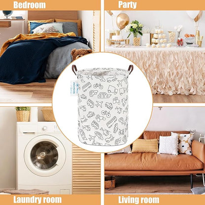 LANGYASHAN Laundry Basket Canvas Fabric Collapsible Organizer Basket for Storage Bin Toy Bins Gift Baskets Bedroom Clothes Children Nursery Hamper (Vehicle)