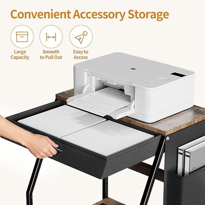 Housolution 22.05" x 18.9" Large Printer Stand with Storage, 3 Tier Printer Table with Fabric Drawer & Charging Station, Heavy Duty Home Office Rolling Stand for Scanner, Fax, Paper Shredder