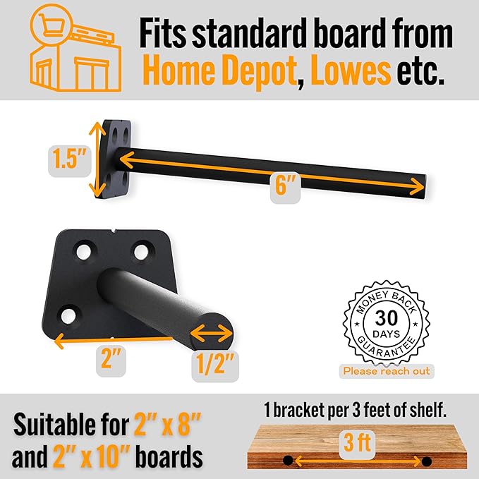 EVALD Hidden Floating Shelf Bracket | 6-Inch Heavy Duty Blind Shelf Support | Kitchen Shelf, Fireplace Mantel Bracket | Invisible Wall Mount Bracket for Home & Office | Floating Shelf Hardware 6 Pack