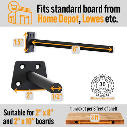 EVALD Hidden Floating Shelf Bracket | 6-Inch Heavy Duty Blind Shelf Support | Kitchen Shelf, Fireplace Mantel Bracket | Invisible Wall Mount Bracket for Home & Office | Floating Shelf Hardware 6 Pack
