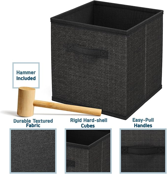 Black DIY Cube Organizer Shelf - Fabric Storage Cubes, Sturdy Cubbies for Bedroom, Playroom and More