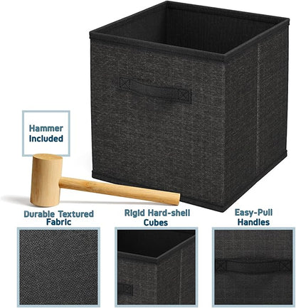 Black DIY Cube Organizer Shelf - Fabric Storage Cubes, Sturdy Cubbies for Bedroom, Playroom and More