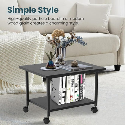 Printer Stand with Storage Under Desk Shelf, Desktop Printer Stand Organizer, Rolling Printer Cart Storage Paper Files Holder for Desk, Office, Home, (Black)