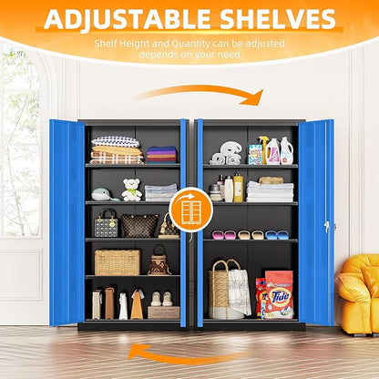 INTERGREAT Metal Storage Cabinet, 72” H Storage Cabinet with 2 Doors and 4 Adjustable Shelves for Office, Home, Garage, Pantry (Assembly Required, Black Blue)