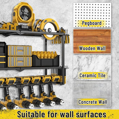 Power Tool Organizer Wall Mount, Heavy Duty 8 Drill Holder Wall Mount, Metal Cordless Tool Shelf, Tool Holder and Storage Rack for Garage Organization Workshop