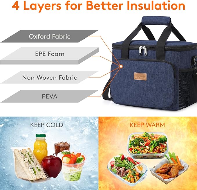 Lifewit Medium Lunch Bag Insulated Lunch Box Soft Cooler Cooling Tote for Adult Men Women, Dark Blue 12-Can (9L)