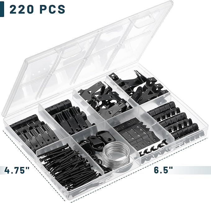Mr. Pen- 220pc Black Picture Hanging Kit, Nails, Hooks & Hardware