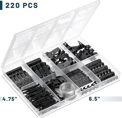 Mr. Pen- 220pc Black Picture Hanging Kit, Nails, Hooks & Hardware