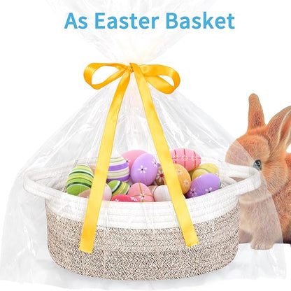 ABenkle Small Basket with Handles - Decorative Durable Rope Woven Storage Bin Shelf Storage Organizer Cube, Easter Baby Gift Basket, 12"x8"x5"