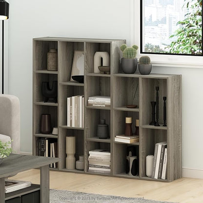 Furinno LUDER Book Shelf, 11-Cube Bookshelf, Reversible Bookcase, 9.4 x 29.1 x 41.7, for Living Room, Bedroom, Home Office, French Oak | Furinno, Luder, 11-Cube, Reversible, Open Shelf, Bookcase