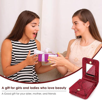 Red Lipstick Holder, Lipstick Case with Mirror, Mini Portable Makeup Holder for Women Girls, for Outside Mini bag Travel Cosmetic Pouch (1Pcs)