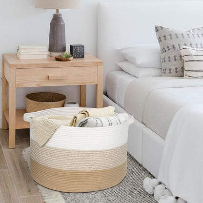 Extra Large Storage Basket, 22” X 22” X 14” Blanket Basket Living Room, Kids Toy Box Organizer, Woven Cotton Rope Baskets for Storage, Soft Dog Toy Bin, Wicker Pillow Blanket Holder