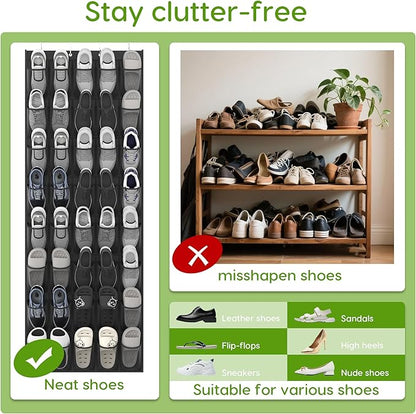 Unjumbly Over the Door Shoe Organizer with 40 Large Breathable Mesh Pockets, Space Saving Shoe Holder, Hanging Shoe Rack for Entryway Bedroom Closet Storage (Black, 80 Pockets)