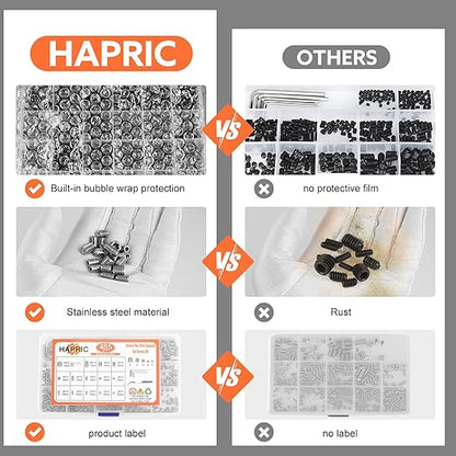 485 Pcs 304 Stainless Steel Set Screws 14 Size Set Screw Assortment Kit M3/M4/M5/M6/M8 Head Socket Hex Metric Cup-Point Screws