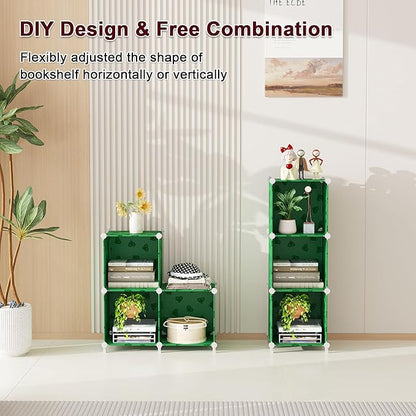 UNKU Cube Storage Organizer, 3 Cube Closet Organizer Storage Shelves, DIY Stackable Bookcase, Clothes Organizer Shelf for Closet, Bedroom, Living Room, Cabinet, Home, Office, Green