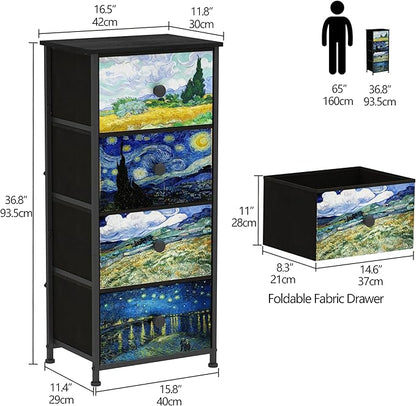 Narrow Dresser for Bedroom Slim 4 Drawer Dresser Vertical Storage Tower Unit for Living Room Hallway Kids Room Nursery Closet Sturdy Steel Frame Wooden Top Easy Pull Handle