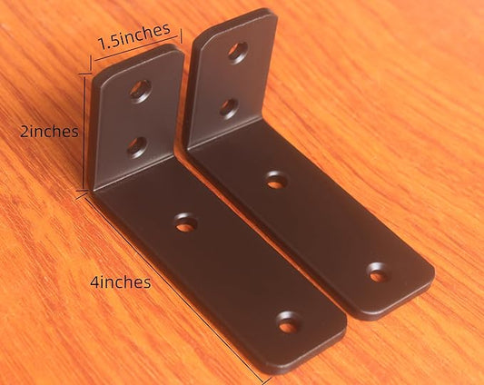 2 Pack - L 4" x H 2" x W1.5, 5mm Thick Black L Shelf Bracket, Iron Shelf Brackets, Metal Shelf Brackets, Floating Shelf, Shelf Supports with Screws