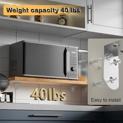Alise 4Pcs Shelf Brackets,Stainless Steel Floating Shelf Brackets Corner Brackets,L Brackets for Shelves,90 Degree Angle Bracket, Heavy Duty Shelf Brackets for Wood Furniture (Brushed, 2.56X2.56 in)