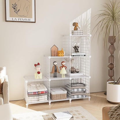 AWTATOS Wire Cube Storage Organizer, Closet Organizers and Storage, Metal 6 Cube Storage Shelves Bookshelf, Portable Closet Clothes Organizer for Bedroom, Home, Office, White