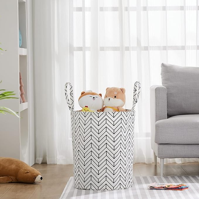 Large Storage Basket for Girls and Boys, Collapsible Laundry Hamper with Long Handles, Toy Bins for Nursery, Kids Room Décor Black Geometry
