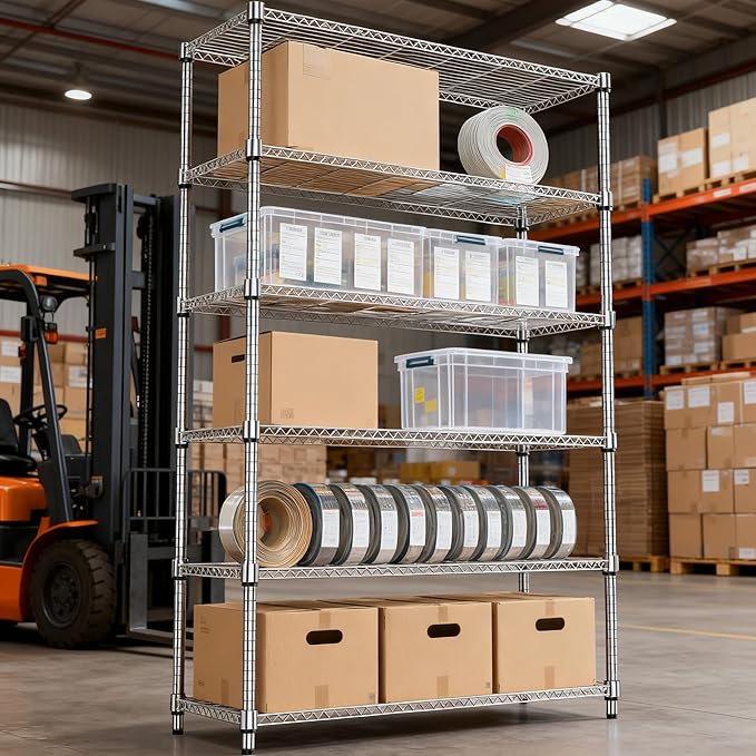 2100LBS 47.2" W 6 Tiers Shelf Storage Shelves Metal Shelving Unit Heavy Duty Garage Shelving Adjustable Wire Shelves for Pantry,Kitchen,Garage,Basement,Chrome 17.7" D x 47.2" W x 82.4" H