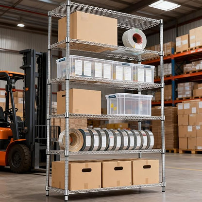 2100LBS 47.2" W 6 Tiers Shelf Storage Shelves Metal Shelving Unit Heavy Duty Garage Shelving Adjustable Wire Shelves for Pantry,Kitchen,Garage,Basement,Chrome 17.7" D x 47.2" W x 82.4" H